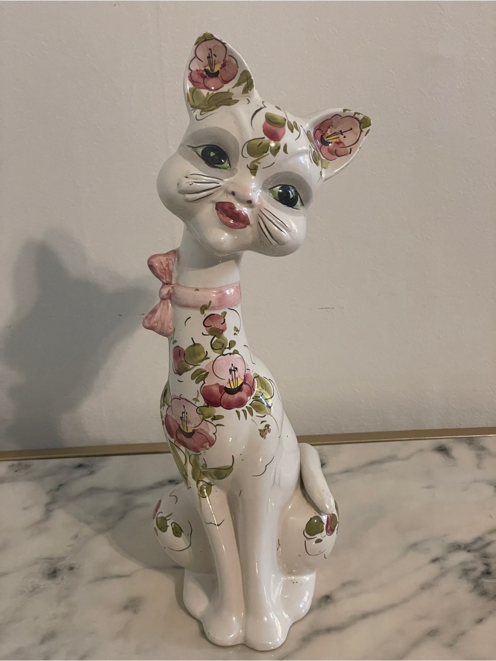 VTG Mid Century Kitsch Italian Big Eyed Long Neck Anthropomorphic Ceramic Cat